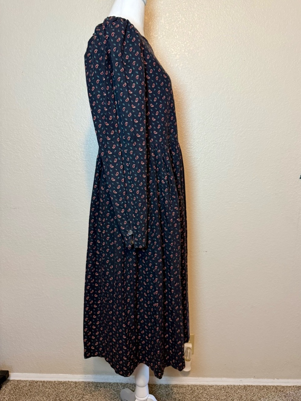 Vintage 1980’s Laura Ashley Paisley Print Prairie Dress Blue Size 12 - Picture 12 of 16